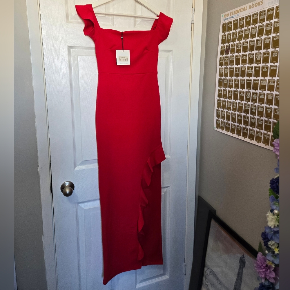 Missguided Red Off-Shoulder Asymmetrical Sheath Dress